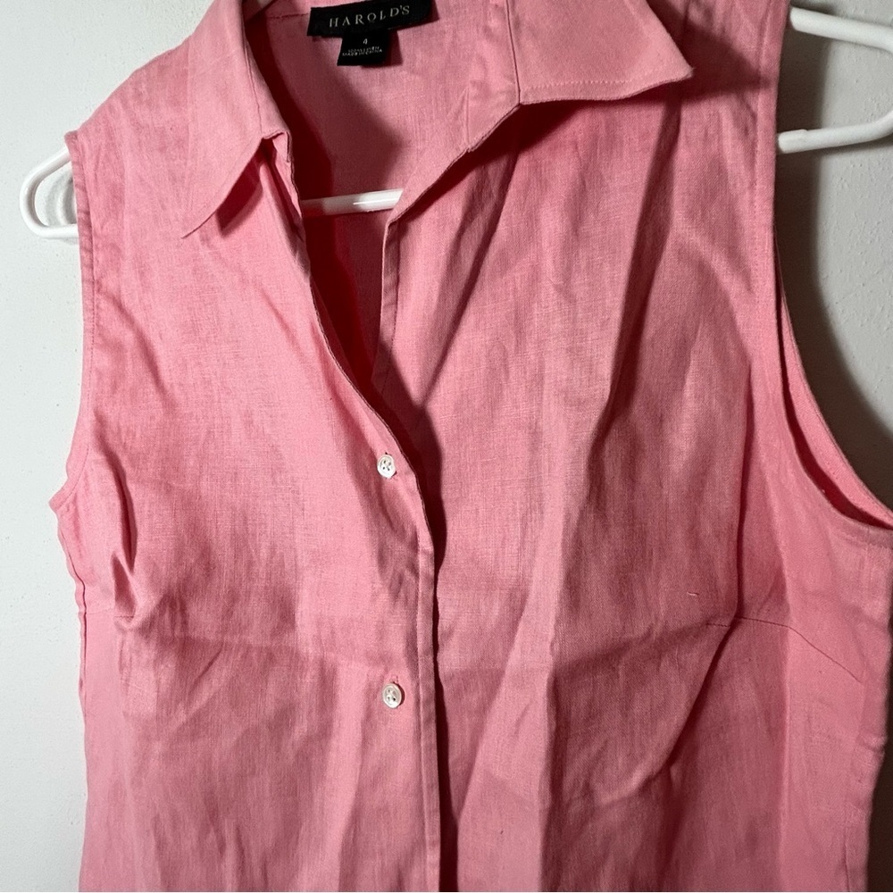 Harold's Pink Linen Button-Down Fitted Sleeveless Collared Top Size 4 - Picture 6 of 7